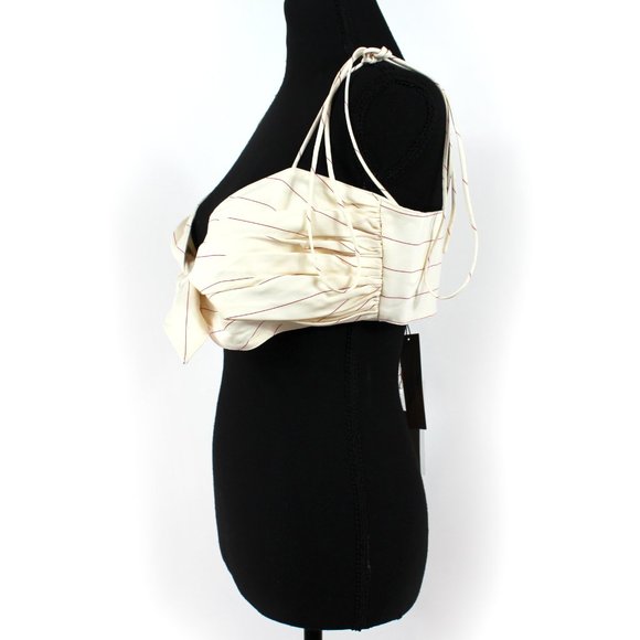 Orseund Iris Cha Cha Ivory Red Stripe Pleated Poplin Tie Front Bra Top NEW L - Picture 4 of 9